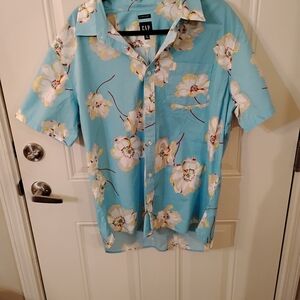 GAP Men's Light Blue Floral Button Down Shirt Xlarge